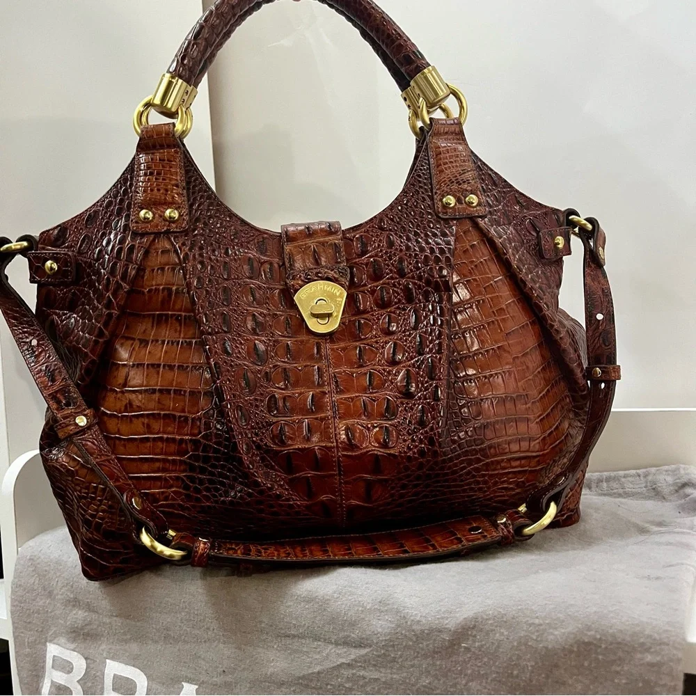 BRAHMIN Melbourne Dagny Elisa Pecan Satchel Tote Shoulder Bag